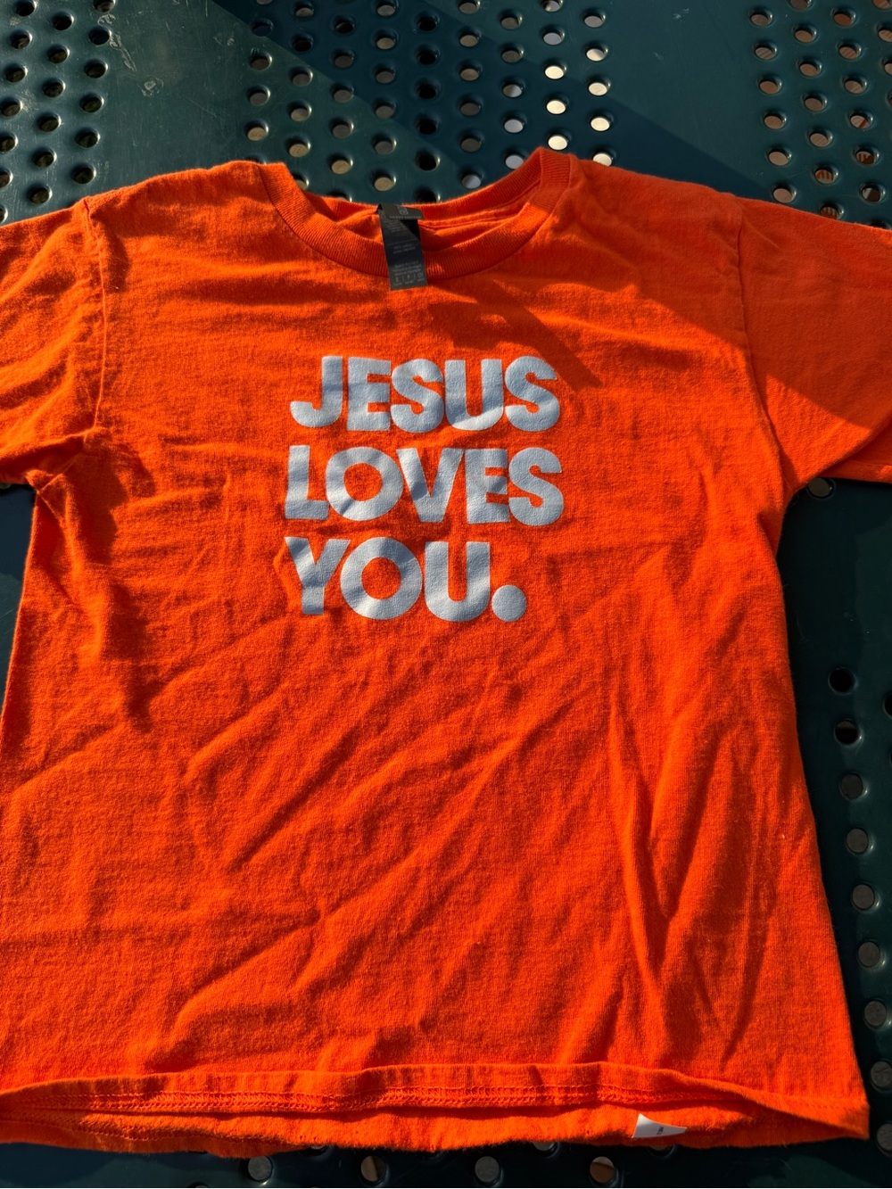 Gildan Orange Kids Tee with White "JESUS LOVES YOU." Graphic